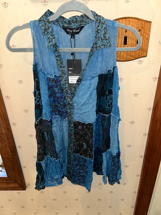 Young Threads Tops - Young Threads Patchwork Sleeveless Button-Front Top
